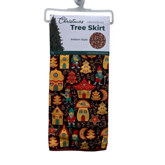 Ornamentally You Gnome Mushroom House Pattern 48" Christmas Tree Skirt NEW - Picture 1 of 5